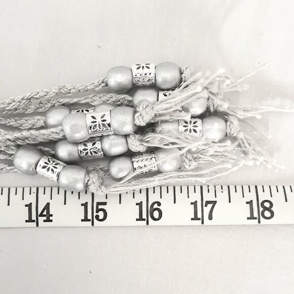 Handcrafted Silver Tone Gray Statement Chain Link Belt With Beaded Tassels - Picture 10 of 13